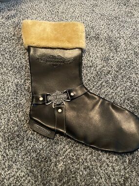 Harley-Davidson Black Leather Stocking with Golden Fur Cuff